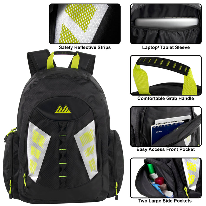 19-inch Mountain Edge Multi Pocket Backpack w Reflective Straps & Panels - BagsInBulk.ca