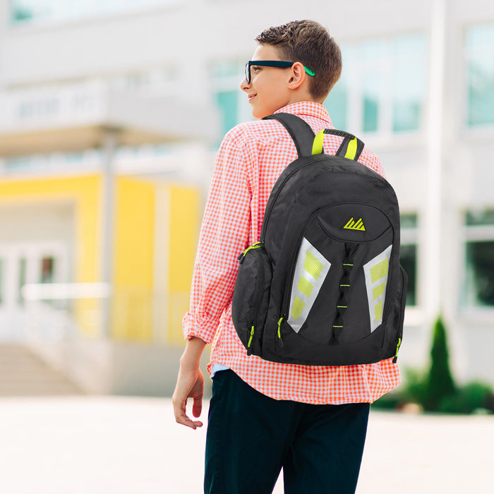 19-inch Mountain Edge Multi Pocket Backpack w Reflective Straps & Panels - BagsInBulk.ca