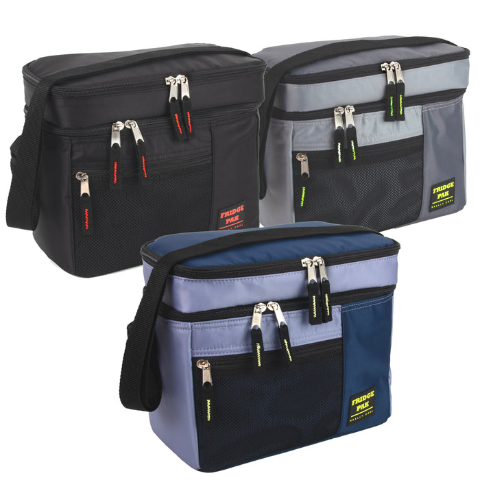 Fridge Pak 12-Can Cooler Bag With Front Mesh Pocket- 3 Colors - BagsInBulk.ca