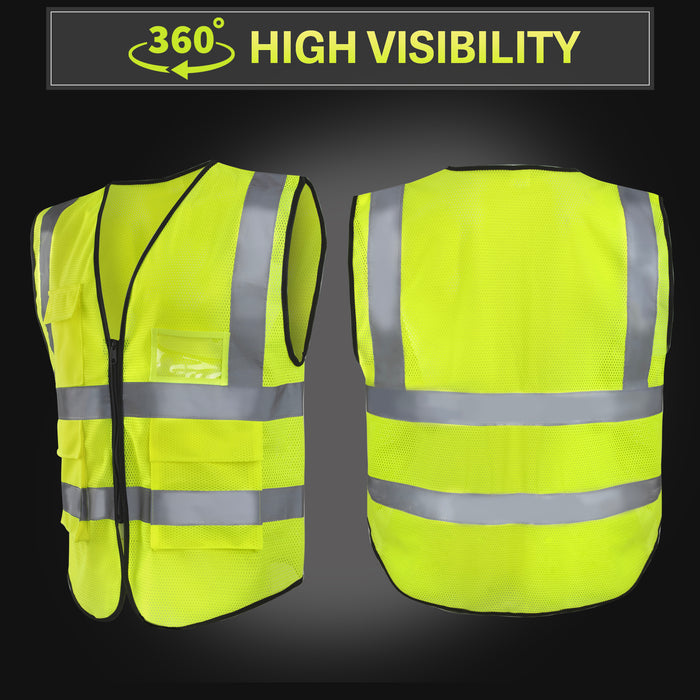 Deluxe High Visibility Safety Vest with Clear ID Pocket - BagsInBulk.ca