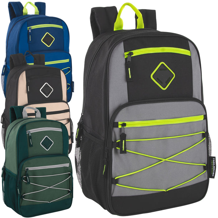 19 Inch Double Zippered Bungee Backpacks With Laptop Section - Boys - BagsInBulk.ca