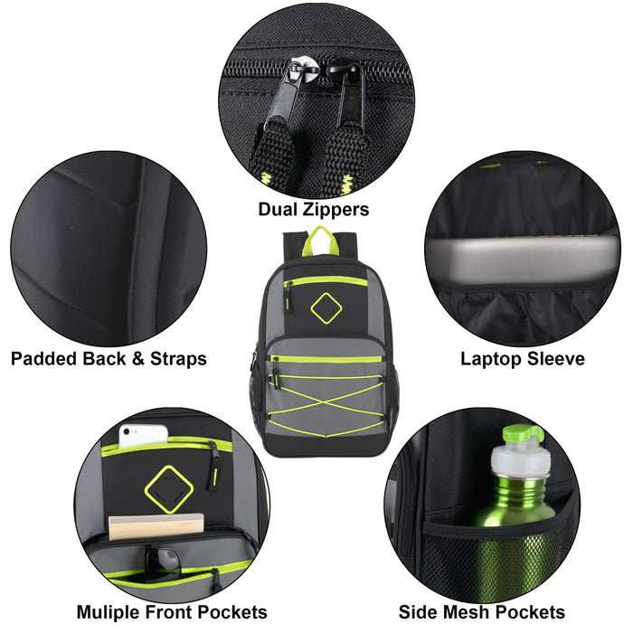 19 Inch Double Zippered Bungee Backpacks With Laptop Section - Boys - BagsInBulk.ca