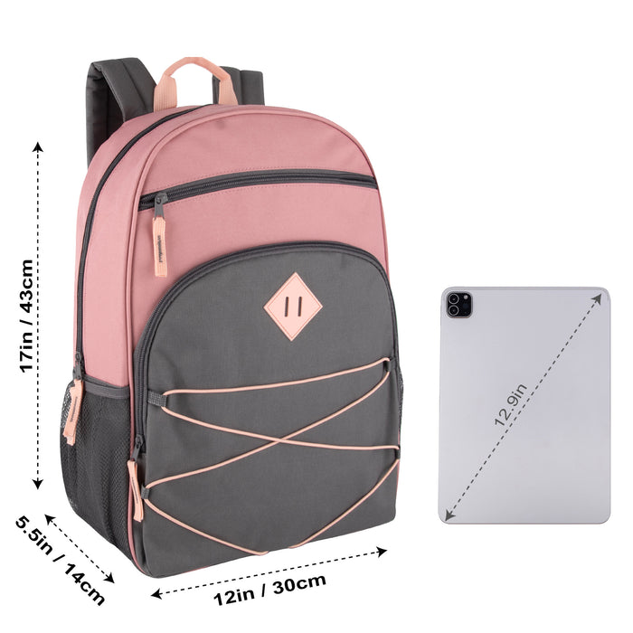 17-Inch Multi Pocket Bungee Backpack - 3 Girl Colors - BagsInBulk.ca