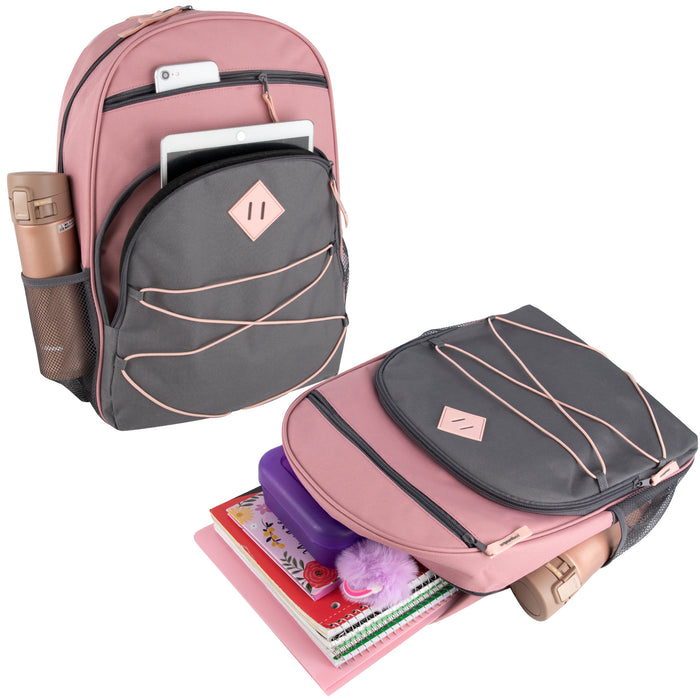 17-Inch Multi Pocket Bungee Backpack - 3 Girl Colors - BagsInBulk.ca