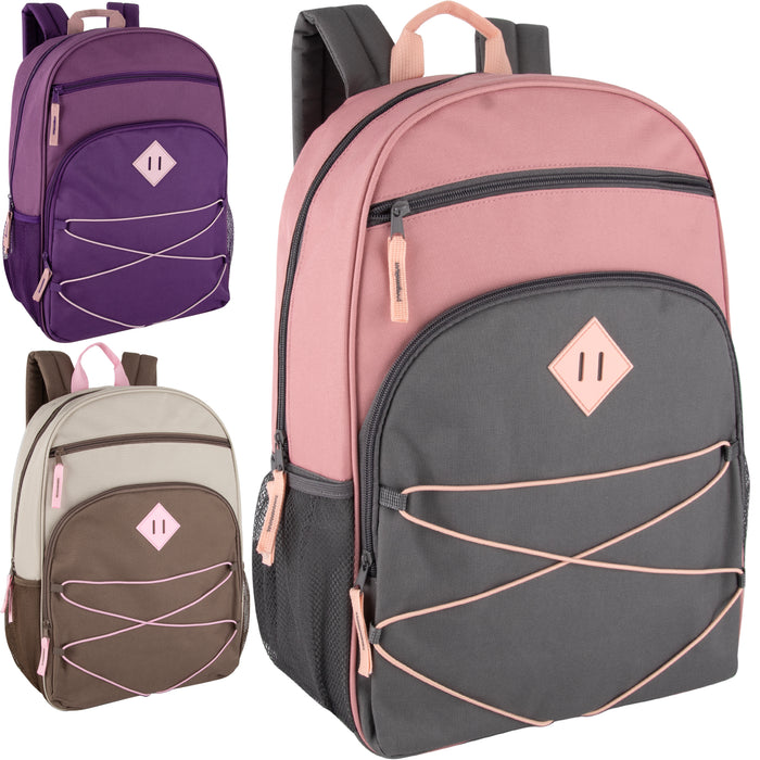 17-Inch Multi Pocket Bungee Backpack - 3 Girl Colors - BagsInBulk.ca