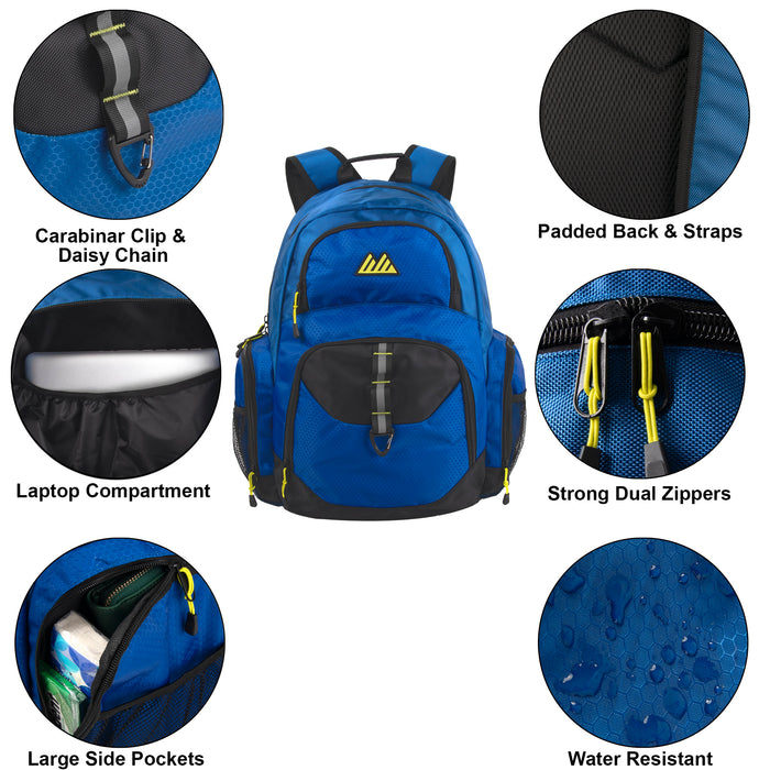 19-inch Mountain Edge Multi Pocket Daisy Chain With D Ring Backpack w Laptop Sleeve - 3 Colors - BagsInBulk.ca