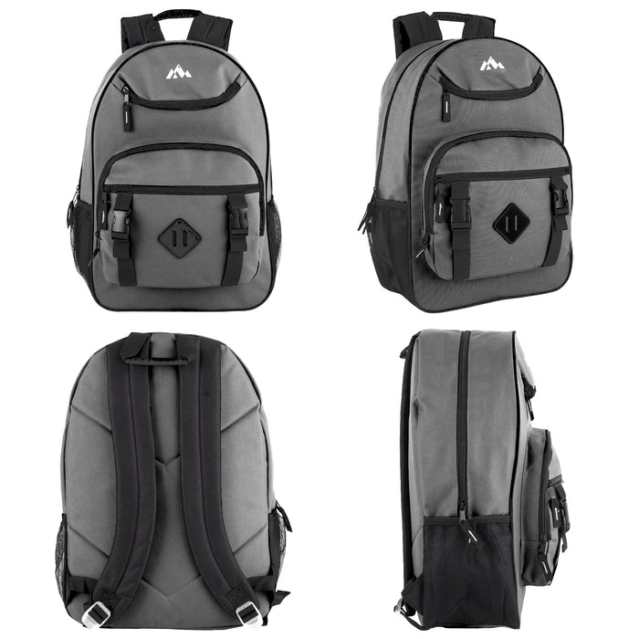 18 Inch Double Buckle Backpack with Laptop Section - 4 Colors - BagsInBulk.ca