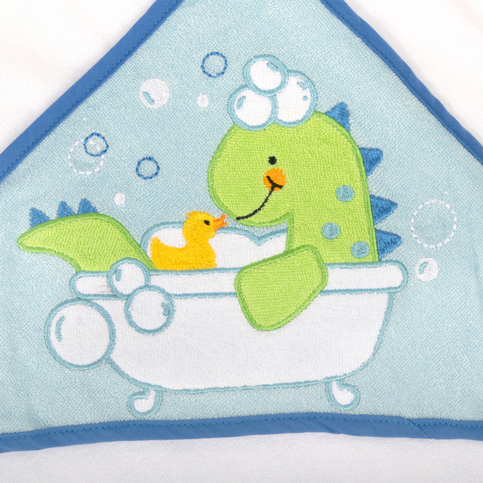 Baby Bath Set with Hooded Towel & 5 Wash Cloths - Blue Dinosaur Theme - BagsInBulk.ca