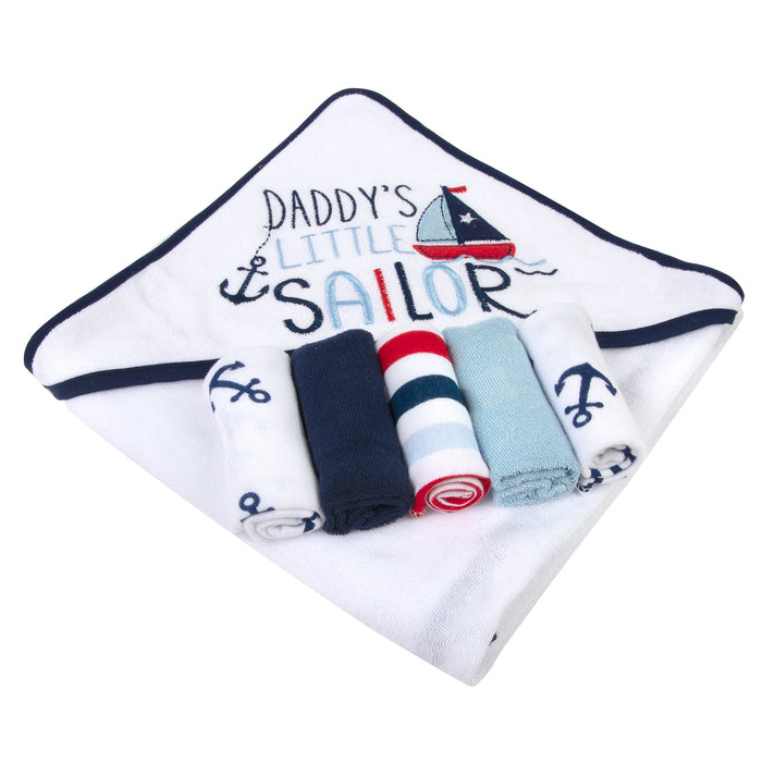 Baby Bath Set with Hooded Towel & 5 Wash Cloths - Little Sailor Theme - BagsInBulk.ca