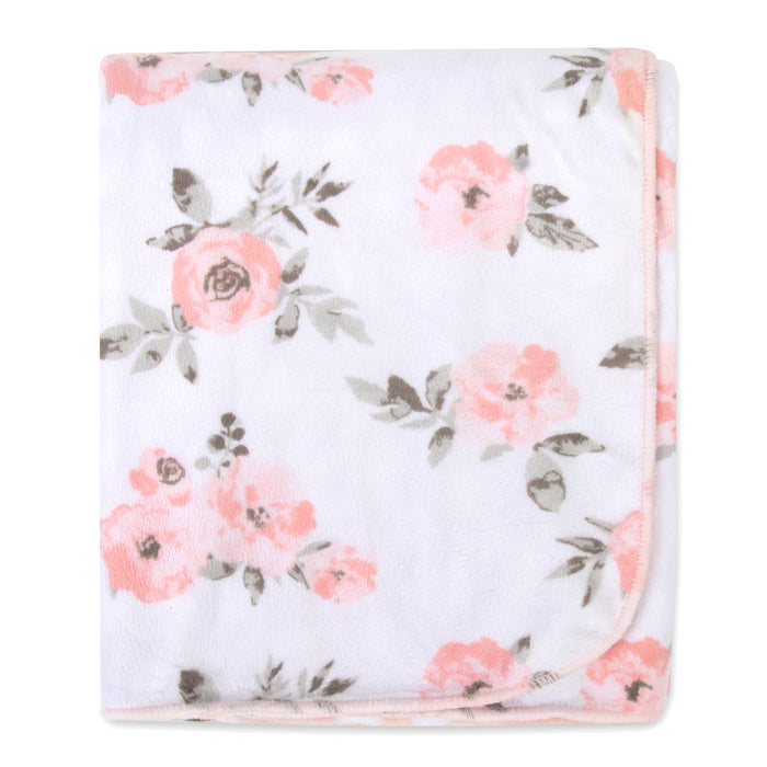 Baby Fleece Reversible Blankets 36" x 30" - Floral & Polka Dot Print - BagsInBulk.ca