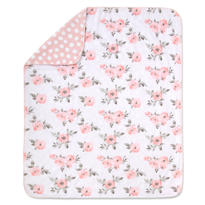 Baby Fleece Reversible Blankets 36" x 30" - Floral & Polka Dot Print - BagsInBulk.ca