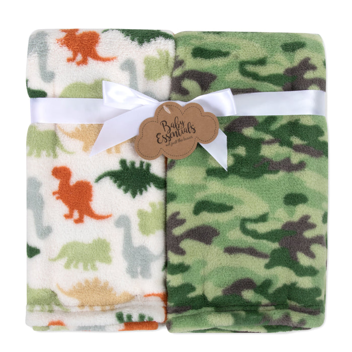 Printed Blankets 36" x 30" 2-pack - Dinosaur + Camo - BagsInBulk.ca