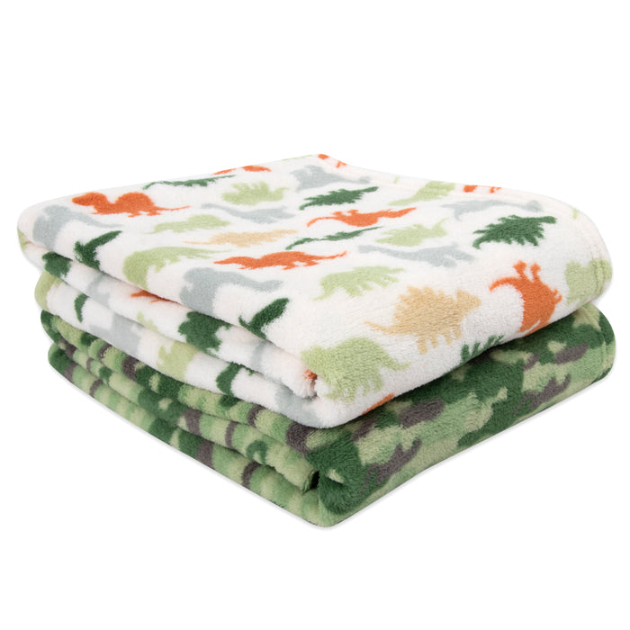 Printed Blankets 36" x 30" 2-pack - Dinosaur + Camo - BagsInBulk.ca