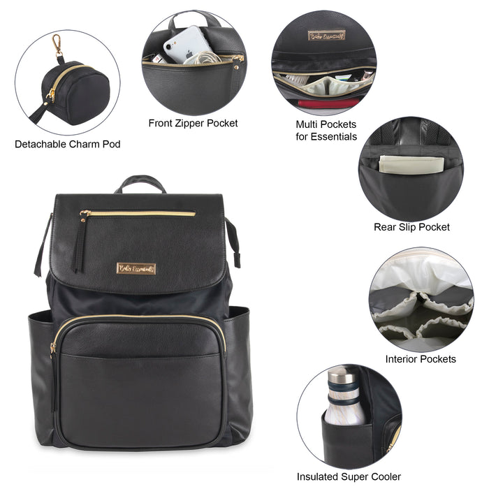 Baby Essentials Vegan Leather Diaper Bag - Black - BagsInBulk.ca