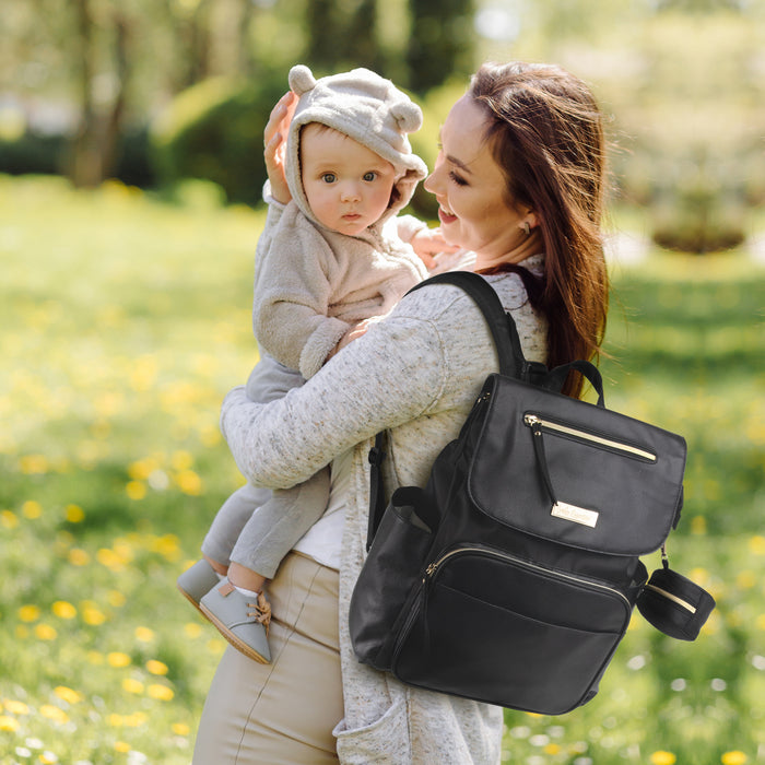 Baby Essentials Vegan Leather Diaper Bag - Black - BagsInBulk.ca