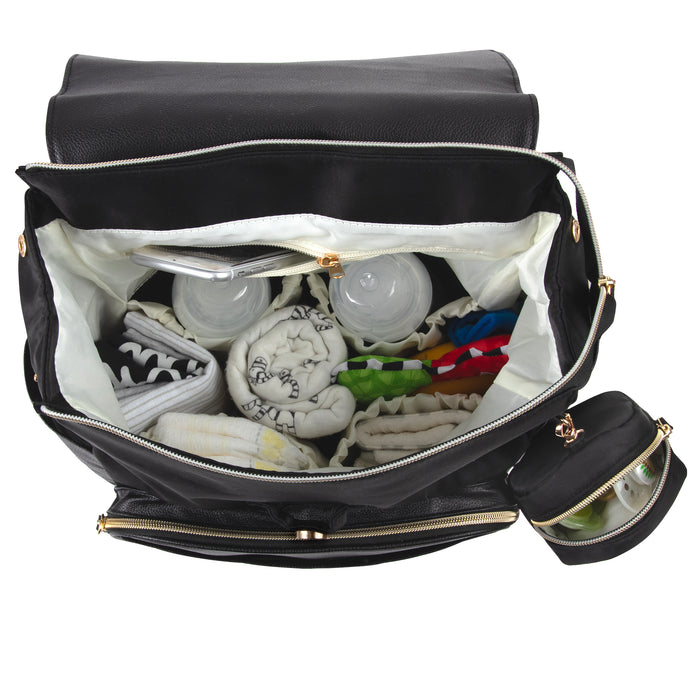 Baby Essentials Vegan Leather Diaper Bag - Black - BagsInBulk.ca