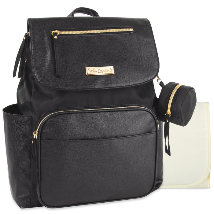 Baby Essentials Vegan Leather Diaper Bag - Black - BagsInBulk.ca