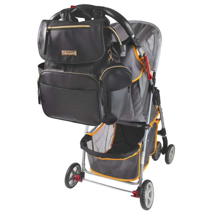 Baby Essentials Vegan Leather Diaper Bag - Black - BagsInBulk.ca
