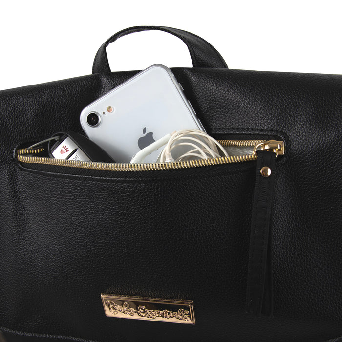 Baby Essentials Vegan Leather Diaper Bag - Black - BagsInBulk.ca