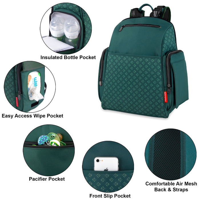Fisher Price Gemma Diaper Backpack 2 Pc- Green - BagsInBulk.ca