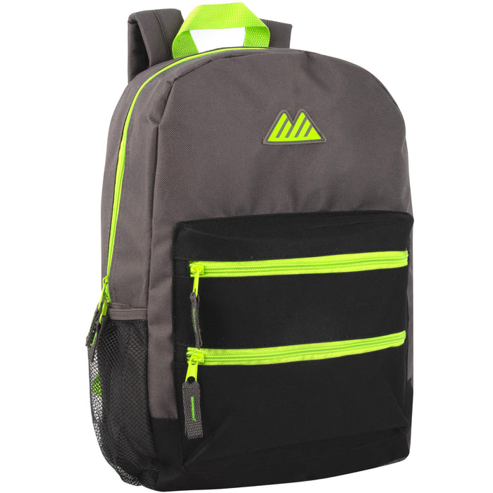 17-Inch Double Front Zippered Pocket Backpack - 5 Colors - BagsInBulk.ca