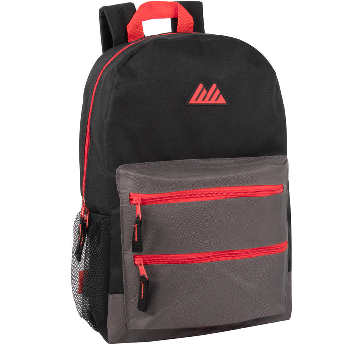 17-Inch Double Front Zippered Pocket Backpack - 5 Colors - BagsInBulk.ca