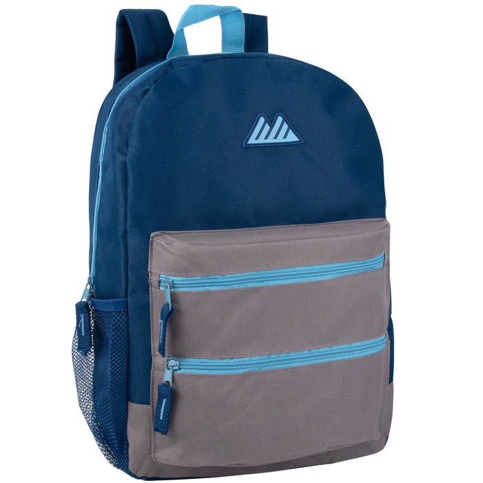 17-Inch Double Front Zippered Pocket Backpack - 5 Colors - BagsInBulk.ca