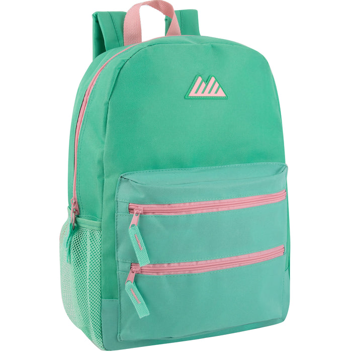 17-Inch Double Front Zippered Pocket Backpack - 5 Pastel Color - BagsInBulk.ca