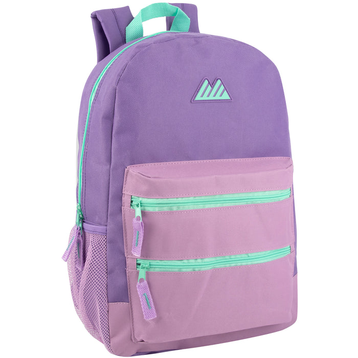 17-Inch Double Front Zippered Pocket Backpack - 5 Pastel Color - BagsInBulk.ca