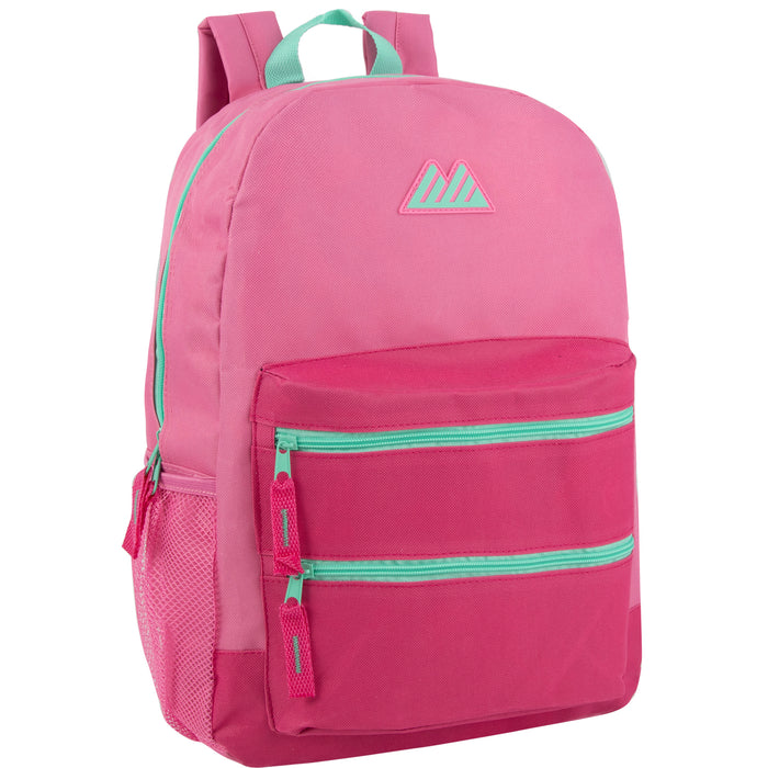 17-Inch Double Front Zippered Pocket Backpack - 5 Pastel Color - BagsInBulk.ca