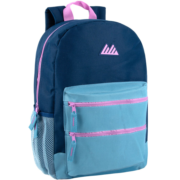17-Inch Double Front Zippered Pocket Backpack - 5 Pastel Color - BagsInBulk.ca