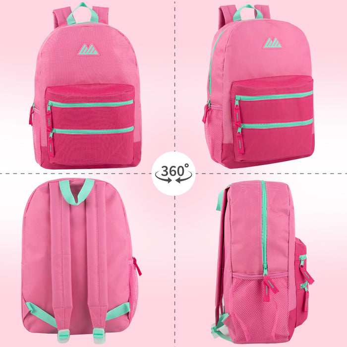 17-Inch Double Front Zippered Pocket Backpack - 5 Pastel Color - BagsInBulk.ca