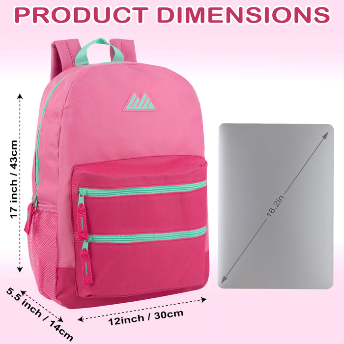 17-Inch Double Front Zippered Pocket Backpack - 5 Pastel Color - BagsInBulk.ca