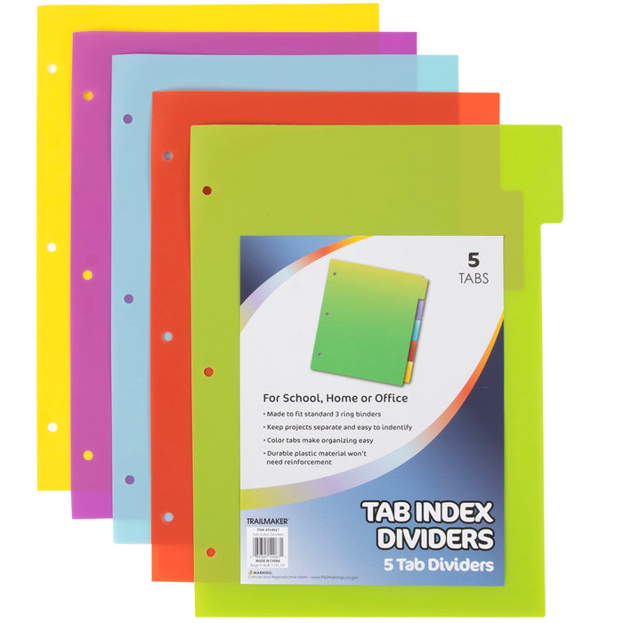 Tab Index Plastic Dividers 5-pack - BagsInBulk.ca