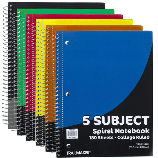 5 Subject Spiral Notebook - College Ruled - BagsInBulk.ca