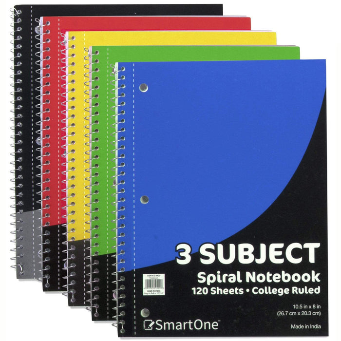 3 Subject Spiral Notebook - College Ruled - BagsInBulk.ca