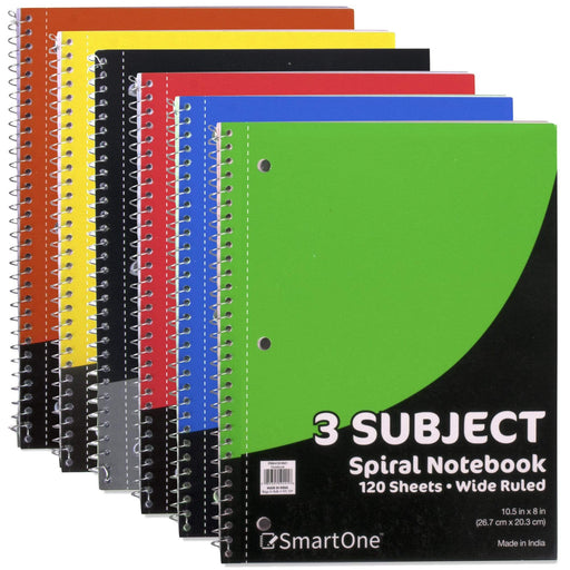 3 Subject Notebook, Wide Ruled - 120 Sheets - BagsInBulk.ca