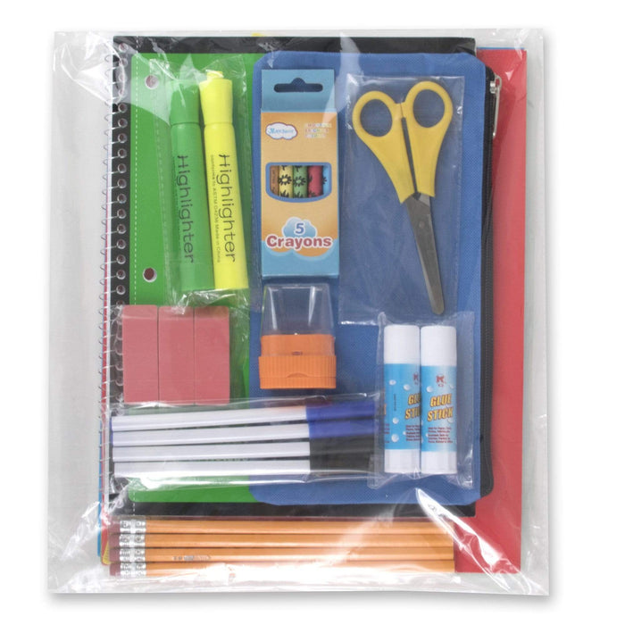 19 Inch Side Pocket Backpack with 30-Piece School Supply Kit - 4 Boys Colors - BagsInBulk.ca