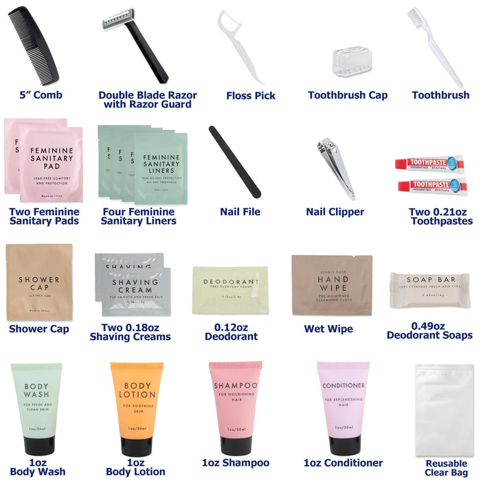 Premium Essentials Feminine 25-Piece Hygiene Kit - BagsInBulk.ca