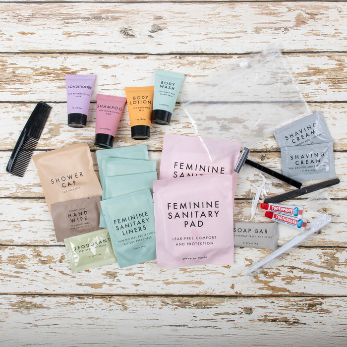 Premium Essentials Feminine 25-Piece Hygiene Kit - BagsInBulk.ca
