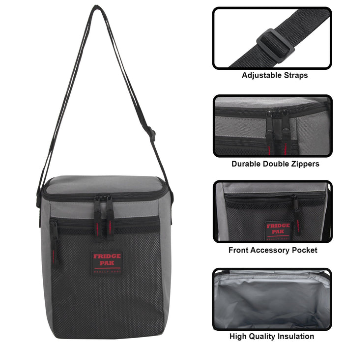 Fridge Pak 6-Can Cooler Bag With Front Mesh Pocket - BagsInBulk.ca