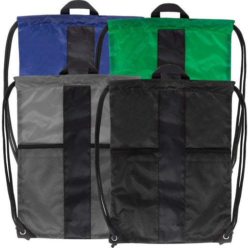 18 Inch Dual Mesh Pocket Drawstring Backpack - 4 Colors - BagsInBulk.ca