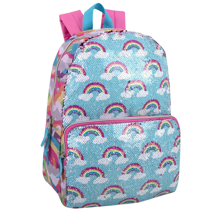17 Inch Kids Reversible Sequins Backpack - Rainbow - BagsInBulk.ca