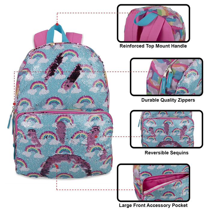 17 Inch Kids Reversible Sequins Backpack - Rainbow - BagsInBulk.ca