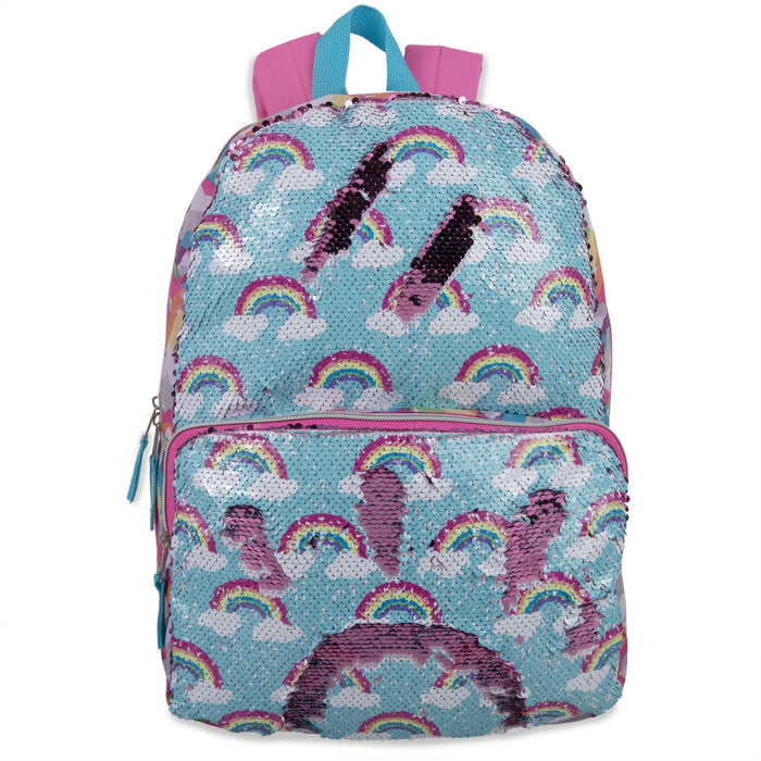 17 Inch Kids Reversible Sequins Backpack - Rainbow - BagsInBulk.ca