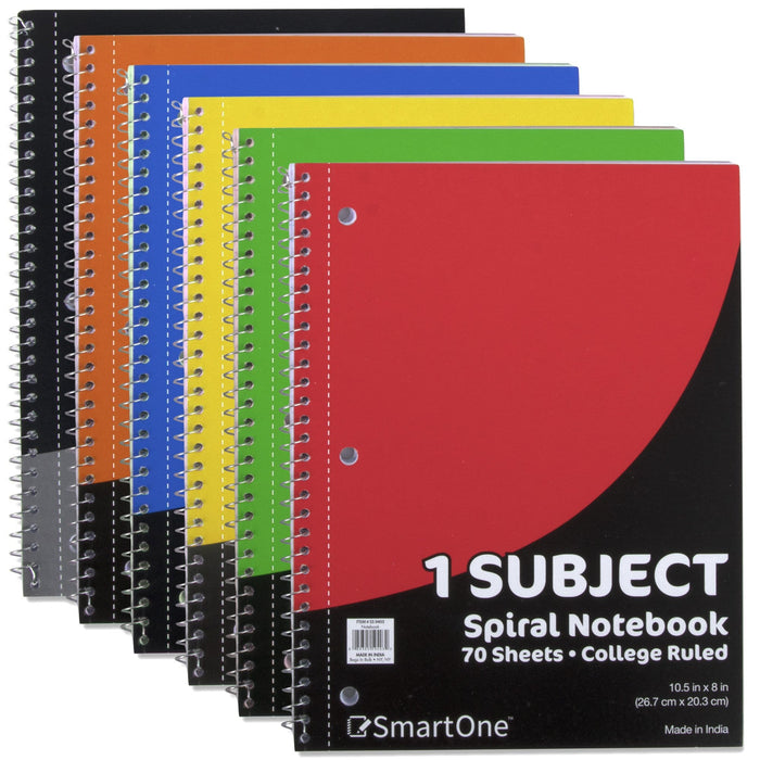 1-Subject Spiral Bound Notebook - College Ruled, 70 Sheets - BagsInBulk.ca