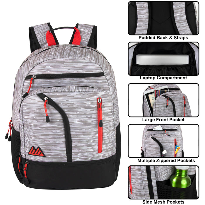 18-inch Curved ZIpper Backpack w Laptop Sleeve - Grey Heather