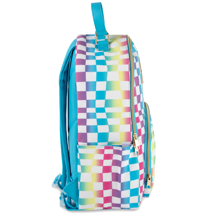 17-Inch Printed Vinyl Backpack - Rainbow Checkered - BagsInBulk.ca