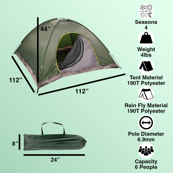 Dome Tent 6-Person - Hunter Green - BagsInBulk.ca