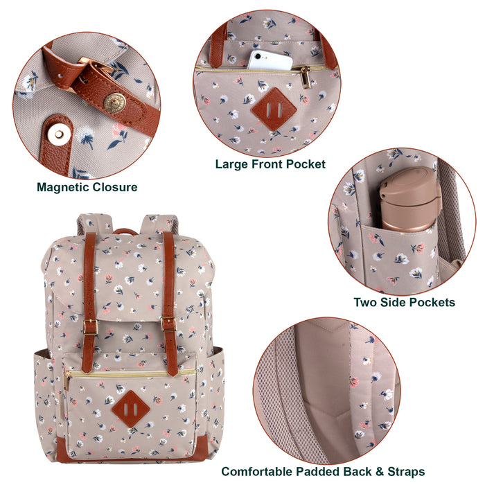 17-Inch Double Buckle Backpack - Floral - BagsInBulk.ca